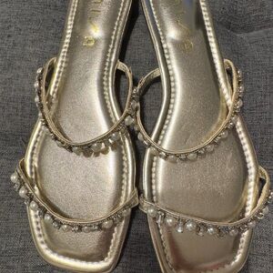Unisa Gold Sandals with Pearl Accents